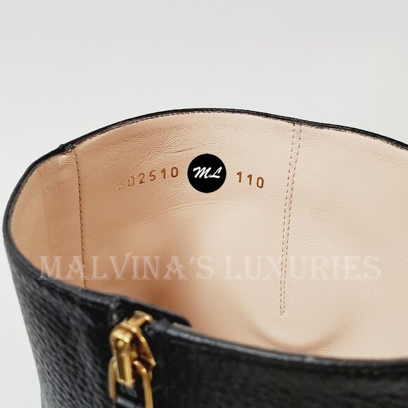GUCCI BOOTS BLACK LEATHER TALL INTERLOCKING G LOGO sz IT 40.5 US 10.5 - Picture 11 of 16